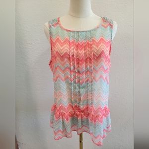 Elle Sheer Sleeveless Dainty Ruffle Top w/ Zipper Back Size L